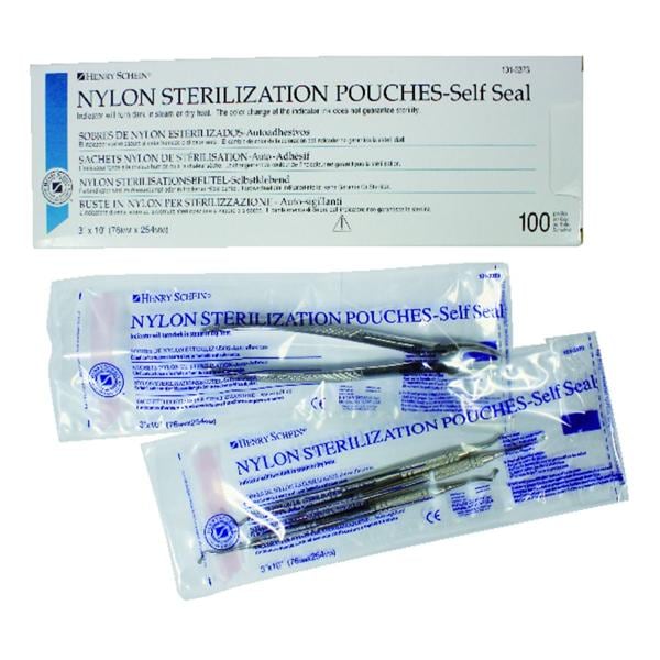 Sachets de strilisation autocollants HENRY SCHEIN - 7,5 x 25 cm - Bote de 100