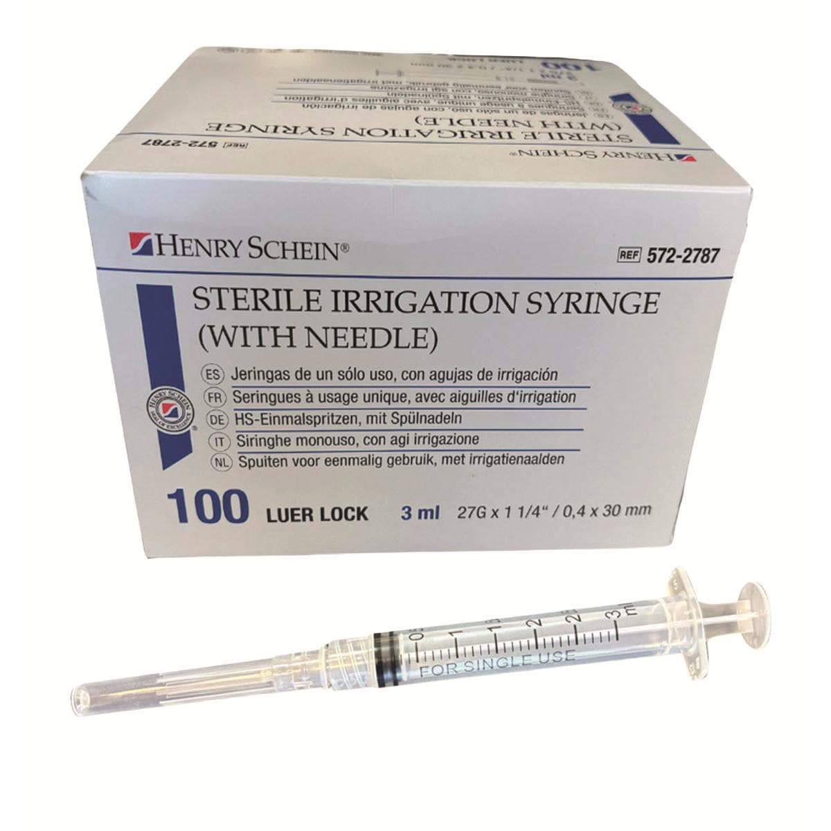 Seringues jetables HENRY SCHEIN - 3cc avec aiguille irrig. 27g - Bo�te de 100