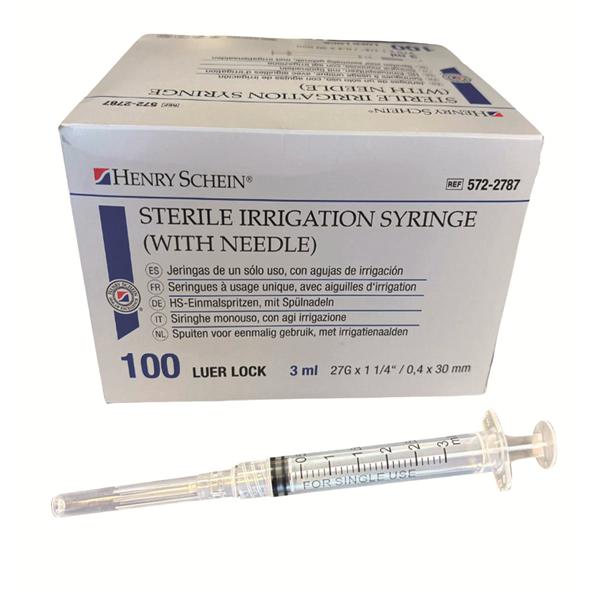 Seringues jetables HENRY SCHEIN - 3cc avec aiguille irrig. 27g - Bote de 100