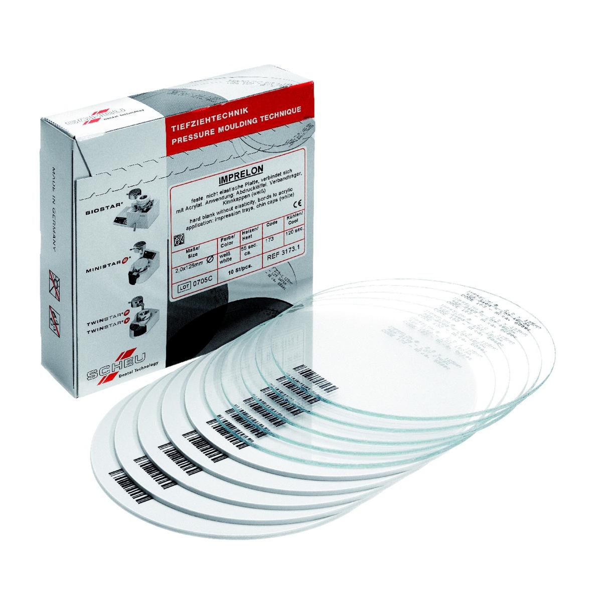 Imprelon Dures SCHEU-DENTAL - Rondes - Clair - La bote de 10 - diam. 125 mm- p. 3 mm