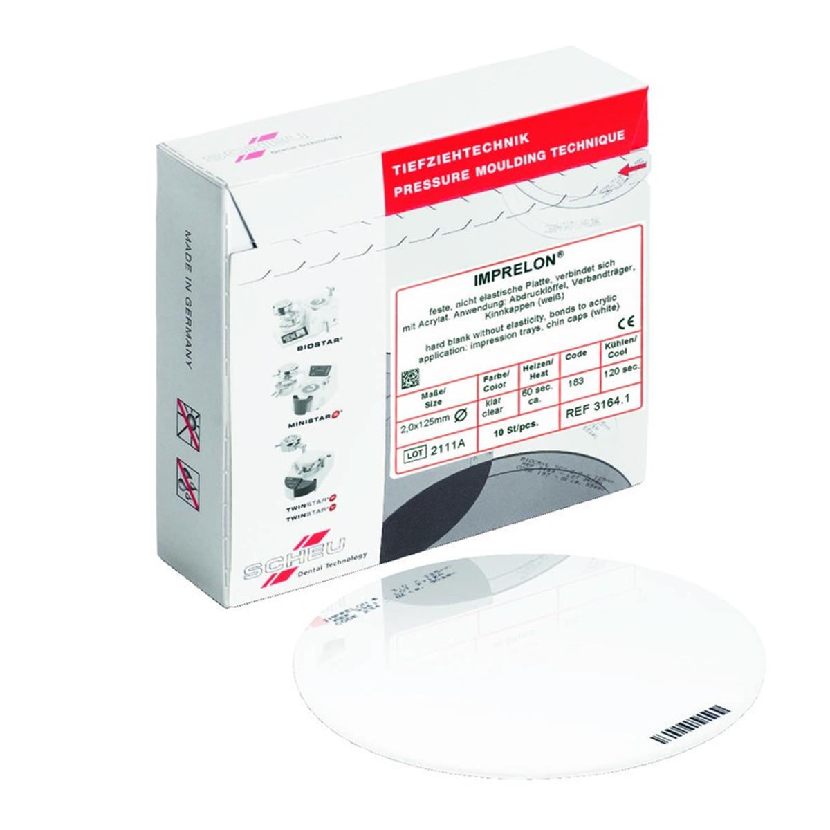 Imprelon Dures SCHEU-DENTAL - Rondes - Clair - La bote de 10 - diam. 125 mm - p. 2 mm