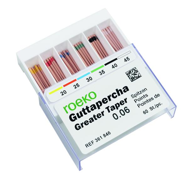 Pointes de Gutta Greater Taper ROEKO - 6% - n 25 - Bote de 60