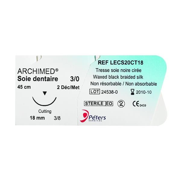 Soie noire Archimed PETERS SURGICAL - 18mm - 3/8 - 3/0 - Bote de 36