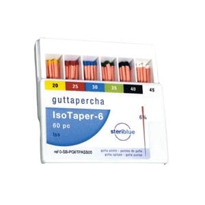 Pointes gutta Isotaper STERIBLUE - 4% Assorties 20-45 - Bote de 60