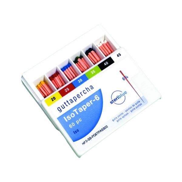 Pointes gutta Isotaper STERIBLUE - 6 % n20 - Bote de 60