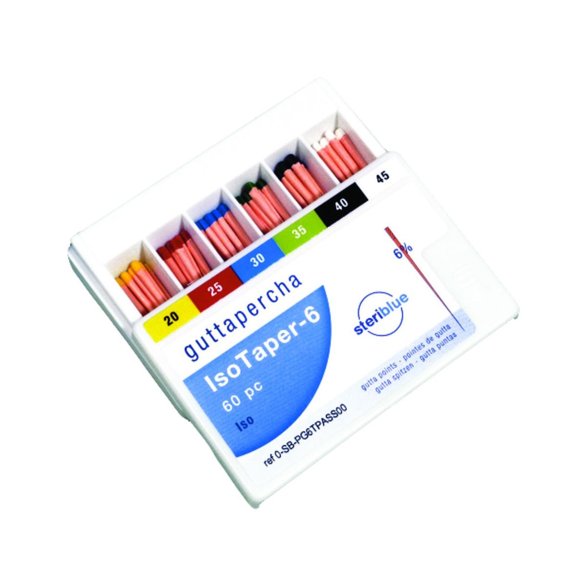 Pointes gutta Isotaper STERIBLUE - 6 % n25 - Bote de 60
