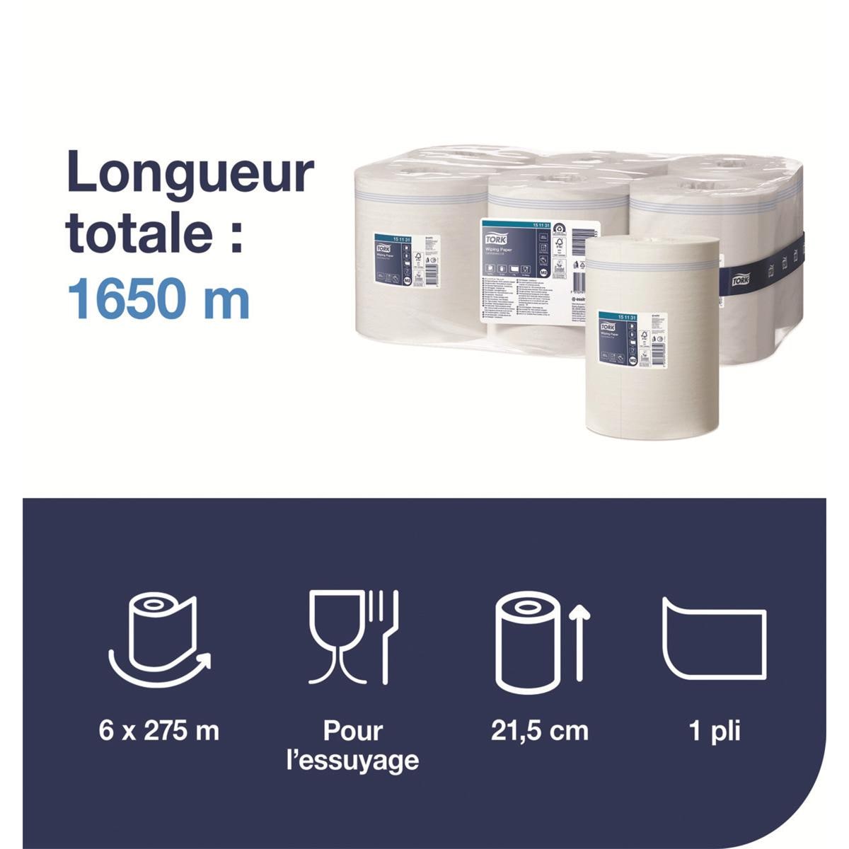 Bobine essuie-mains TORK - Le carton de 6 rouleaux - 1 plis/275 m