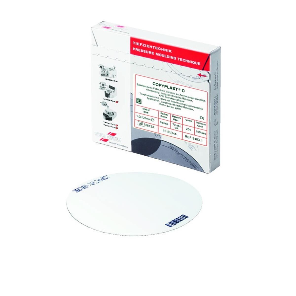 Copyplast C SCHEU-DENTAL - Carres - Clair - La bote de 10 - 125 x 125 mm - p. 1 mm