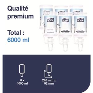Savons mousse TORK PREMIUM - Le flacon de 1L - Le savon mousse doux