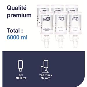 Savons mousse TORK PREMIUM - Le flacon de 1L - Le savon mousse extra-doux
