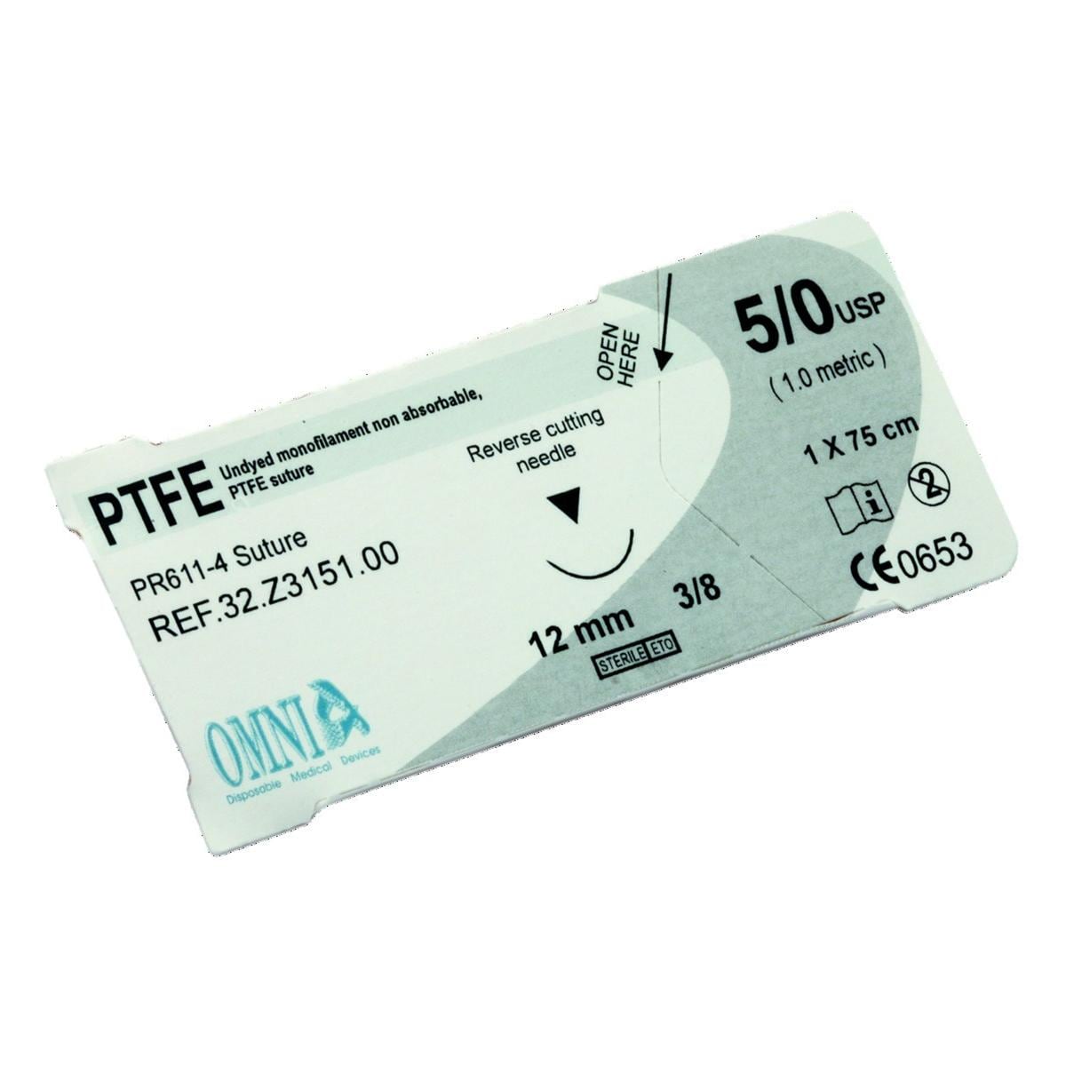 Sutures PTFE OMNIA - 5/0 sharp 12mm 1/2 cercle - bote de 12