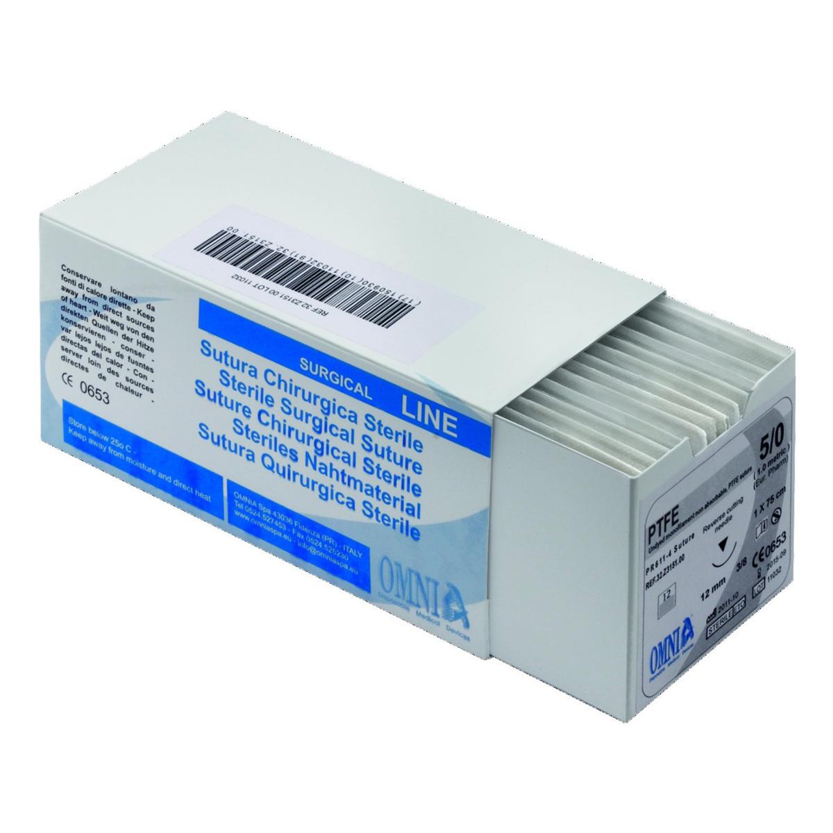 Sutures PTFE OMNIA - 5/0 sharp 12mm 1/2 cercle - bote de 12
