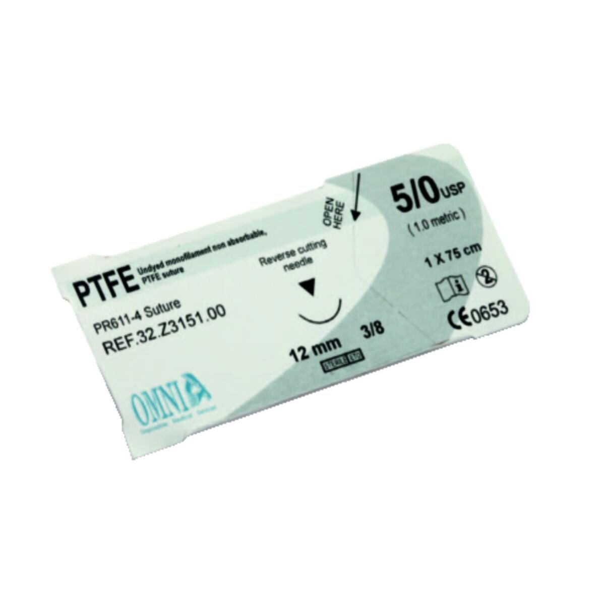 Sutures PTFE OMNIA - 5/0 sharp 12mm 3/8 cercle - bote de 12