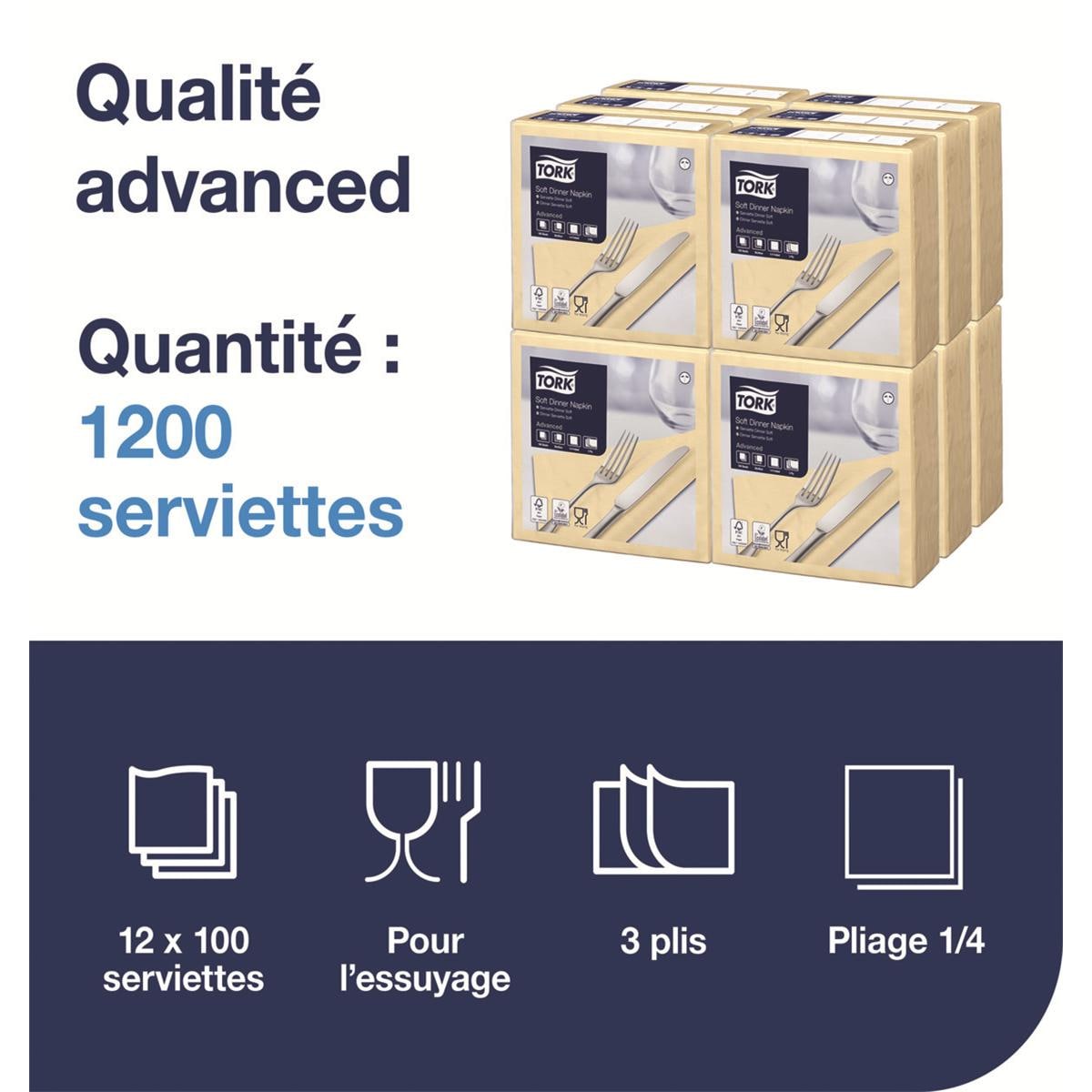 Serviettes TORK - 39x39 - Ivoire 3 Plis - Lot de 100