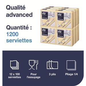 Serviettes TORK - 39x39 - Ivoire 3 Plis - Lot de 100