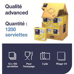 Serviettes TORK - 39x39 Jaunes 3 Plis - Lot de 100