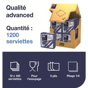 Serviettes TORK - 39x39 - Bleu Ocean 3Plis - Lot de 100
