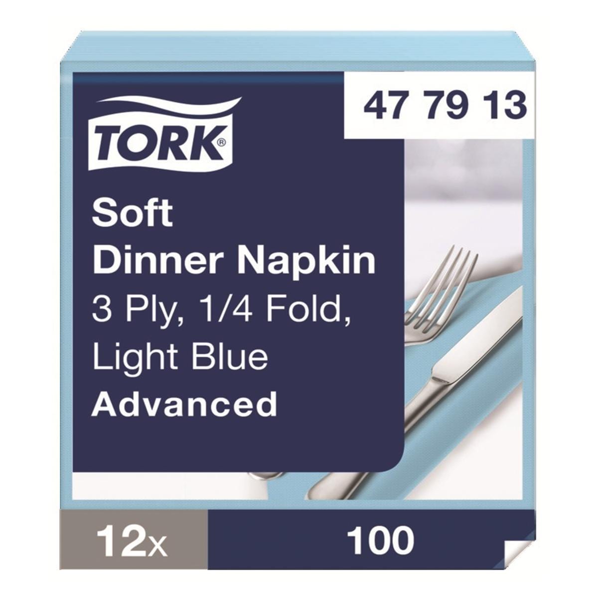 Serviettes TORK - 39x39 - Bleu Ciel 3 Plis - Lot de 100