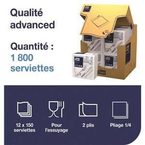 Serviettes TORK - 39x39 - Blanches 2 Plis - Lot de 150