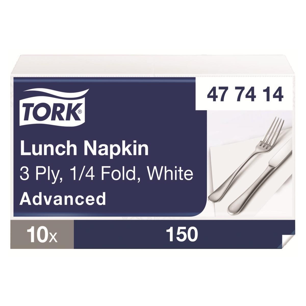 Serviettes TORK - 33x33 - Blanches 3 Plis - Lot de 150