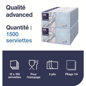 Serviettes TORK - 33x33 - Bleues 3 Plis - Lot de 150