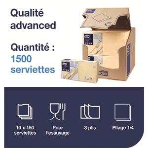 Serviettes TORK - 33x33 - Ivoire 3 Plis - Lot de 150