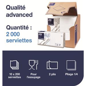 Serviettes TORK - 33x33 - Blanches 2 Plis - Lot de 200