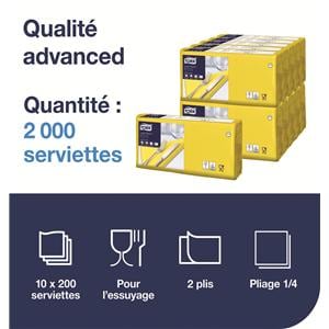 Serviettes TORK - 33x33 - Jaunes 2 Plis - Lot de 200