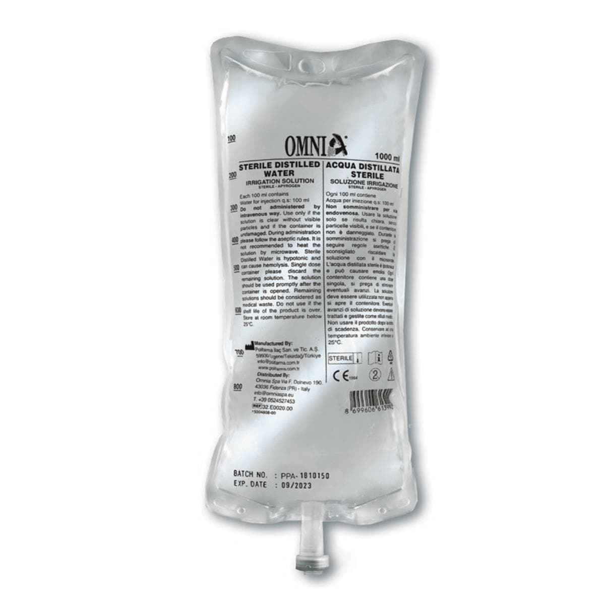 Eau strile OMNIA - Bouteille de 1L - Lot de 10