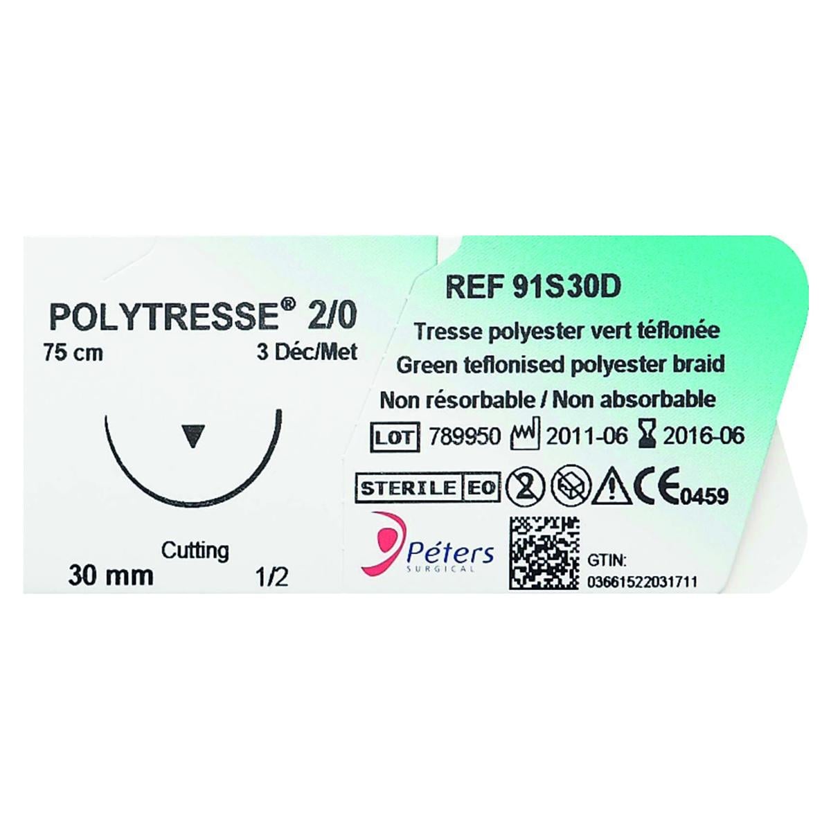 Polytresse PETERS SURGICAL - 91S20H - Bote de 36