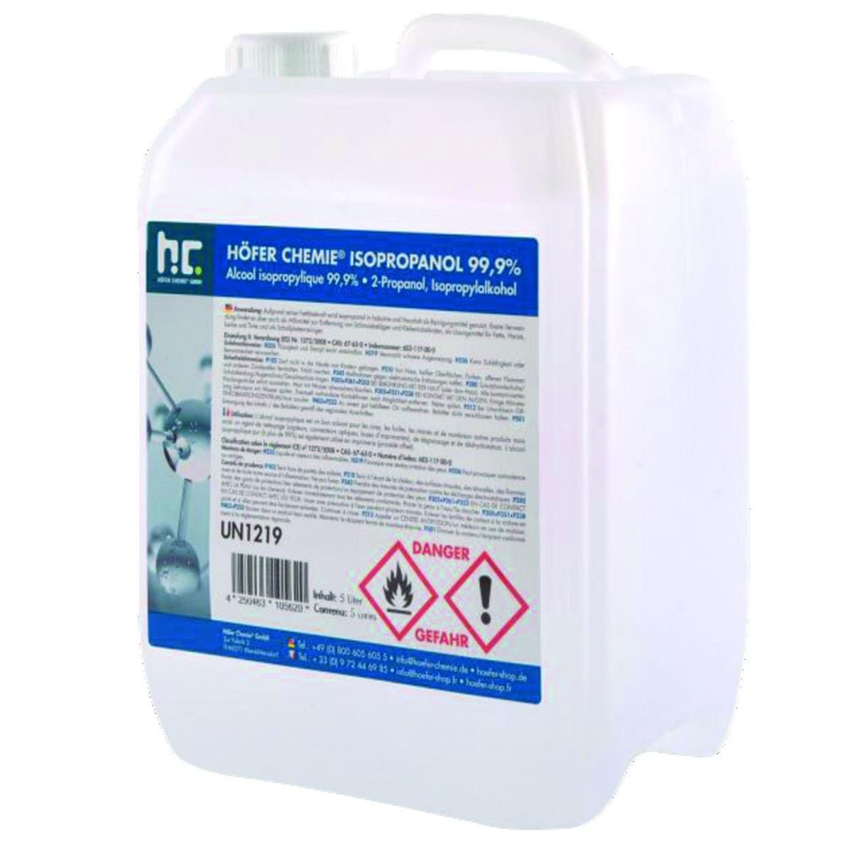 Alcool isopropylique 99,9 % en bidon de 5 litres, Hoefer Shop