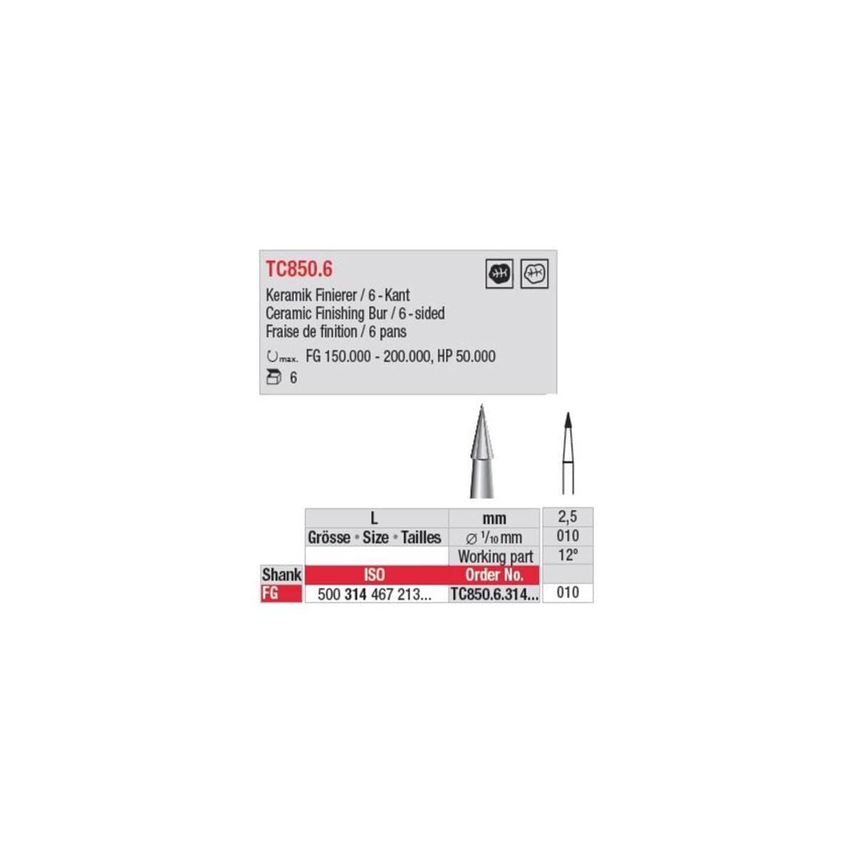 Fraise tungstne EDENTA - TC850.6 PM - La bote de 5