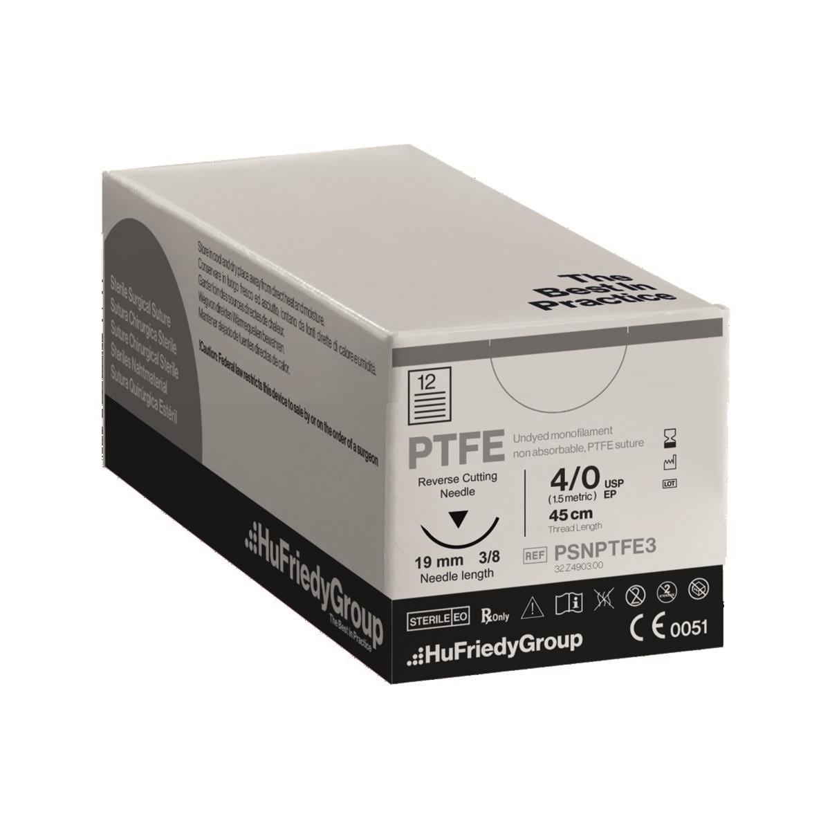 Fil de suture 4-0 PTFE Blanc C-6 3/8 RC- Boite de 12 - Hu Friedy