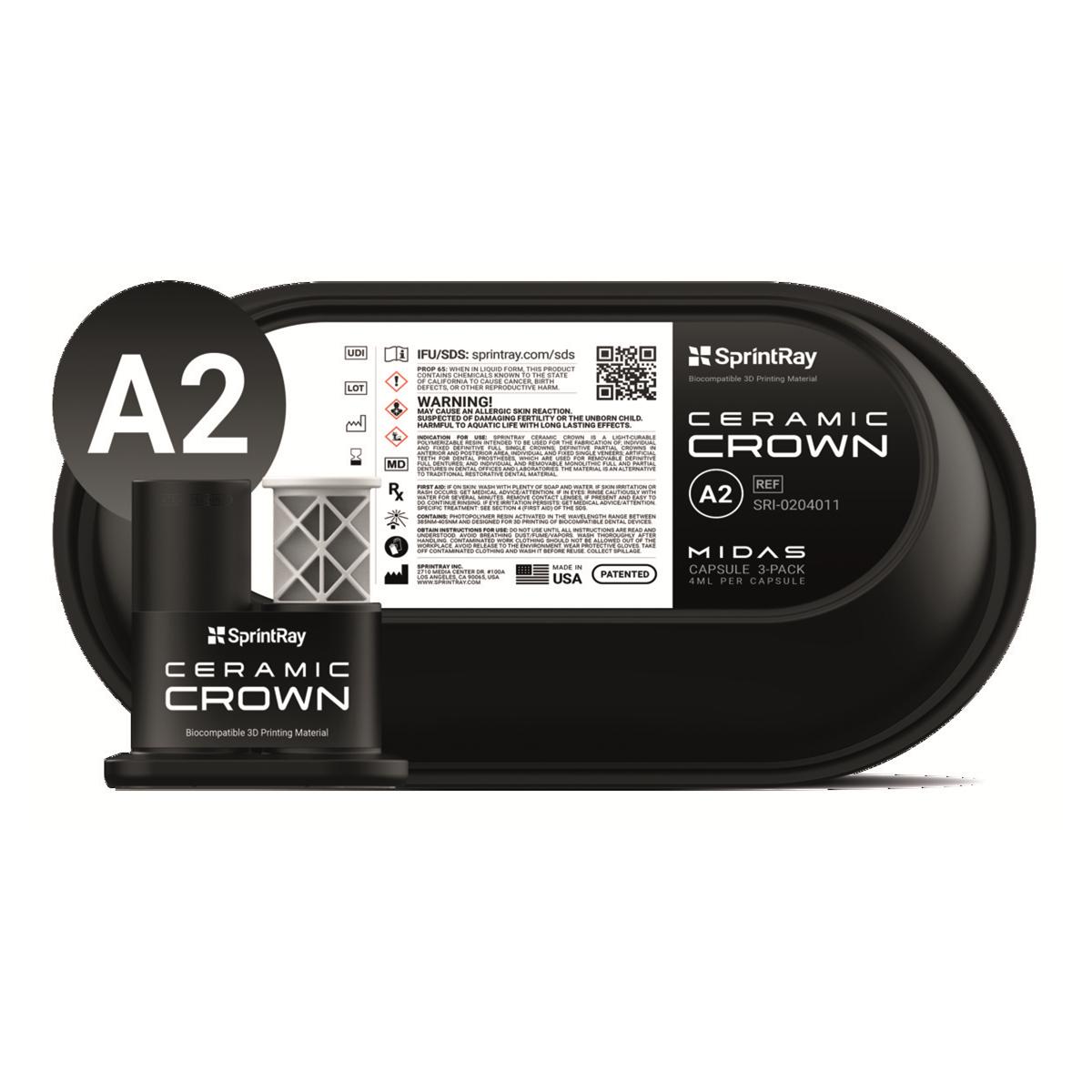 Capsules de rsines Midas Ceramic Crown SprintRay A2 (x3)