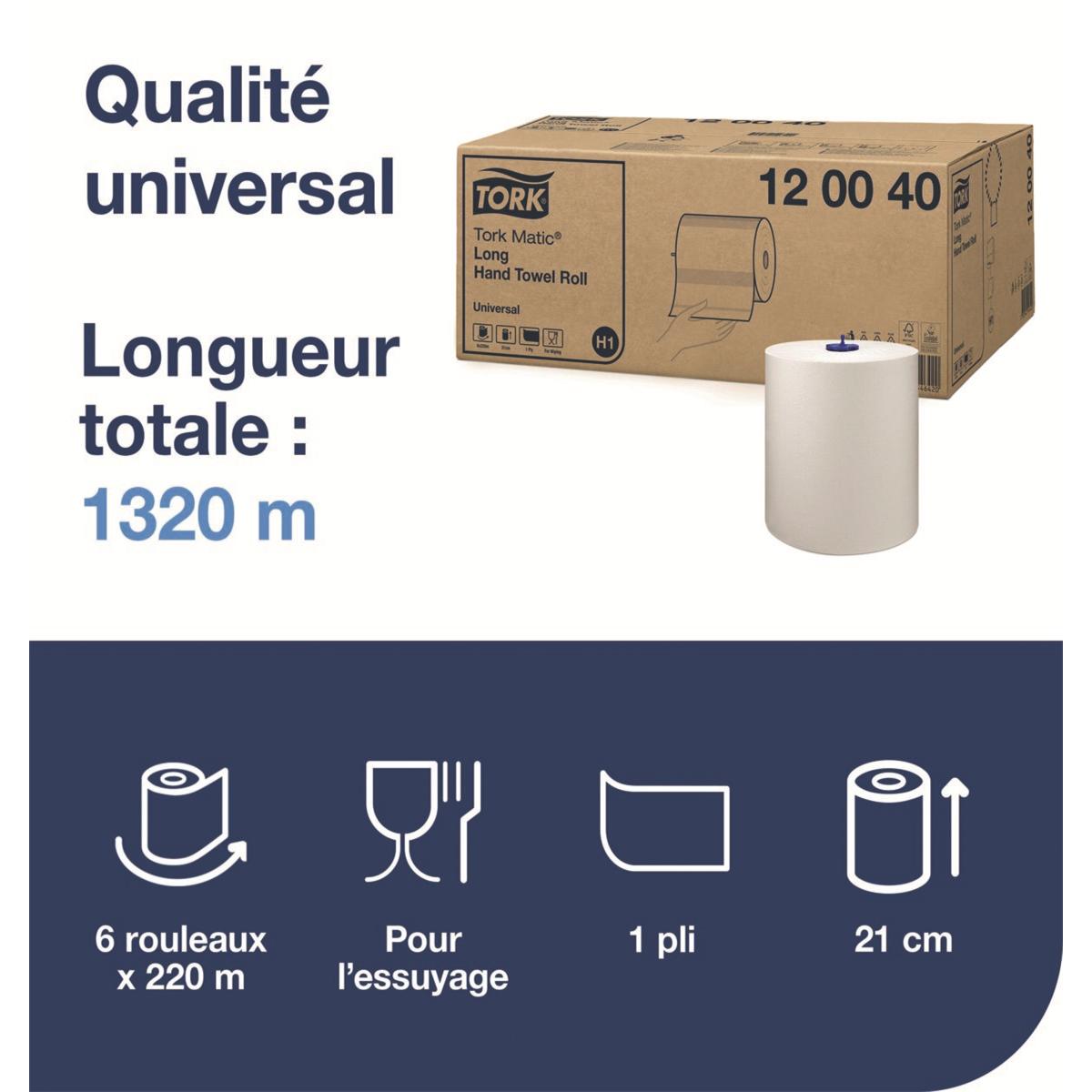 Rouleaux Essuie Mains H1 1 pli 220m - Lot de 6 - 120040 - Tork
