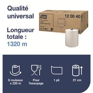 Rouleaux Essuie Mains H1 1 pli 220m - Lot de 6 - 120040 - Tork
