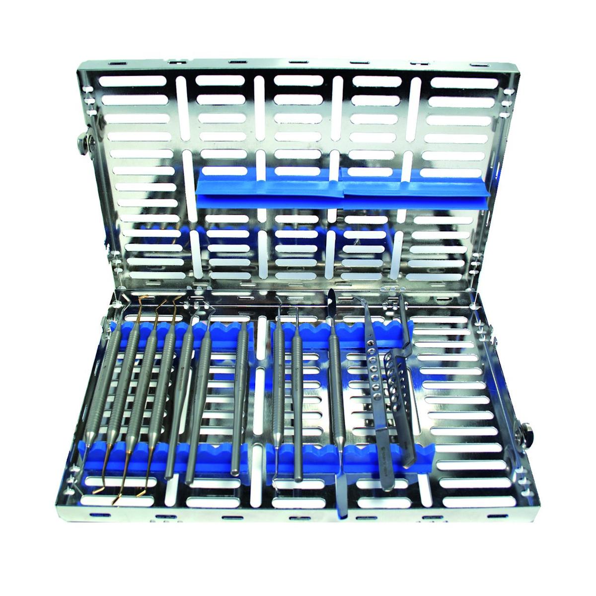 Cassette inox HENRY SCHEIN - Cassette 16 instruments avec 6 silicones