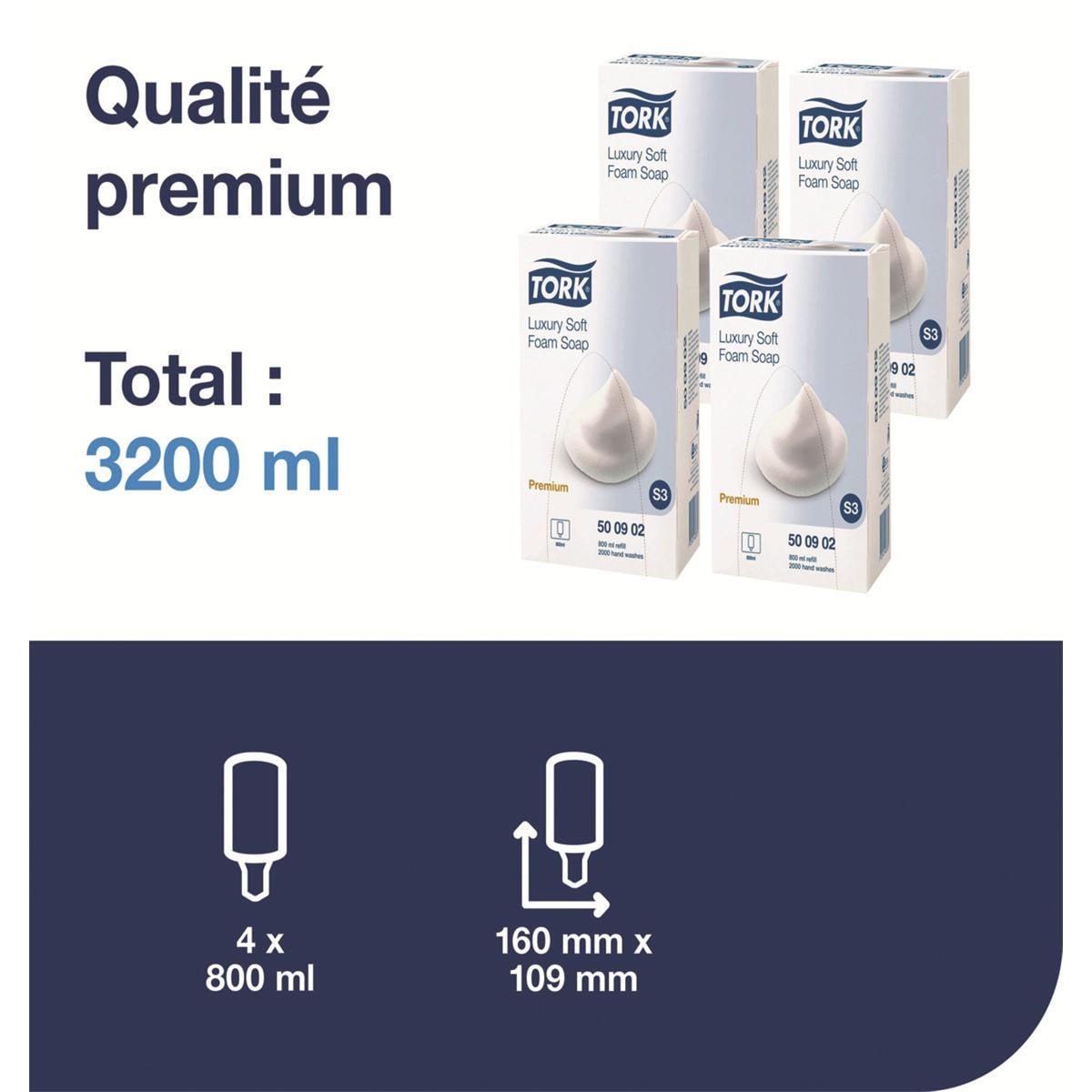 Savons mousse TORK PREMIUM - Le lot de 4 recharges de 0,8 litres