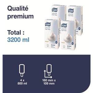 Savons mousse TORK PREMIUM - Le lot de 4 recharges de 0,8 litres