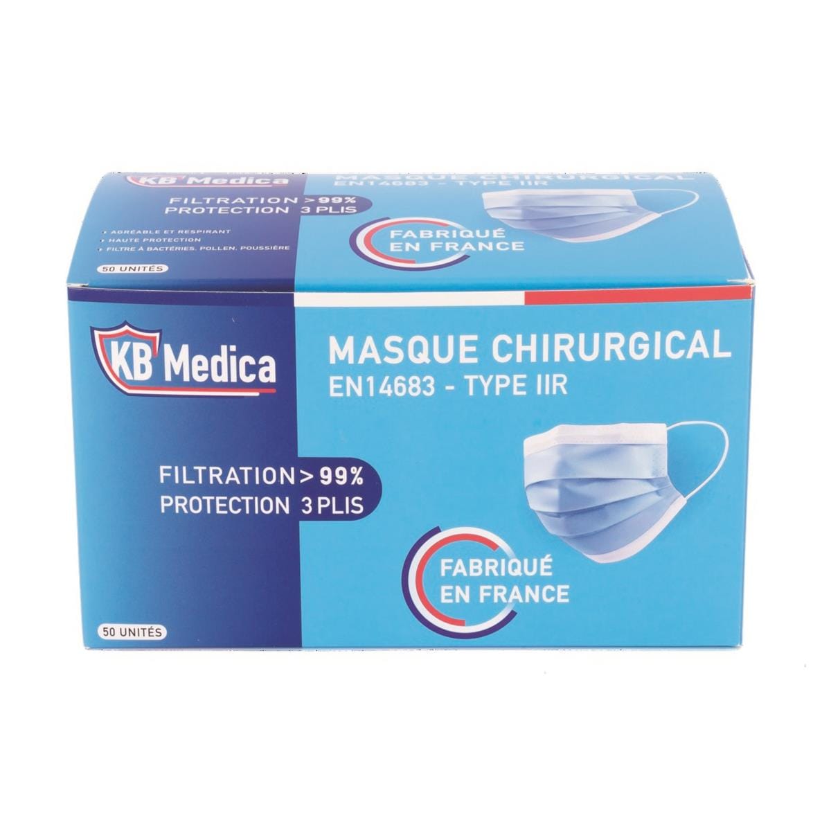 Masques chirurgicaux Type IIR KB MEDICA - Adultes - Rose - la bote de 50