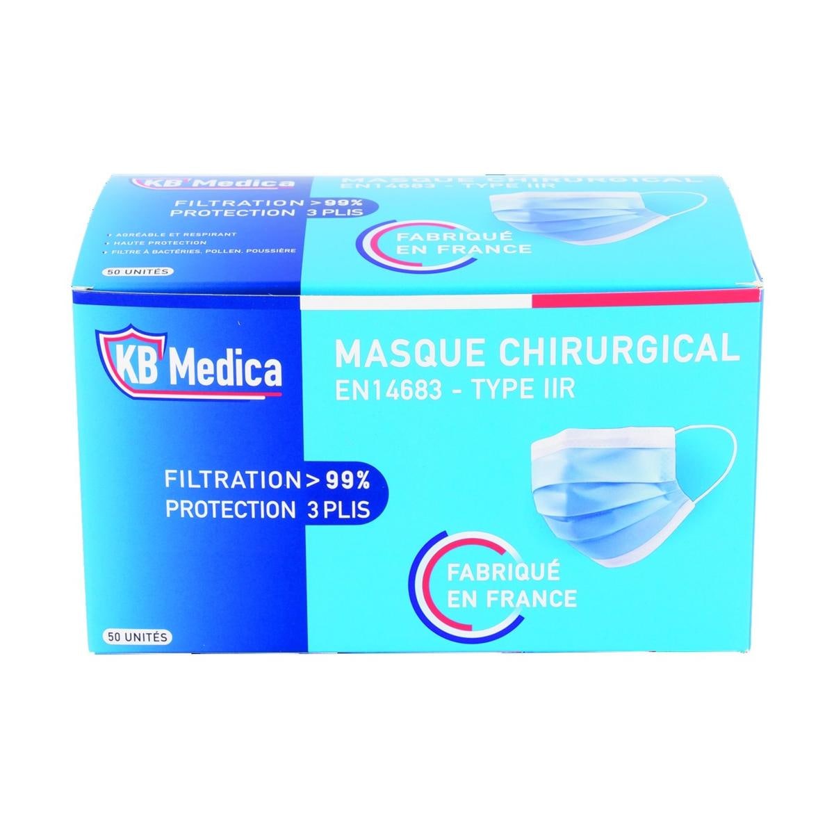 Masques chirurgicaux Type IIR KB MEDICA - Adultes - Gris - la bote de 50