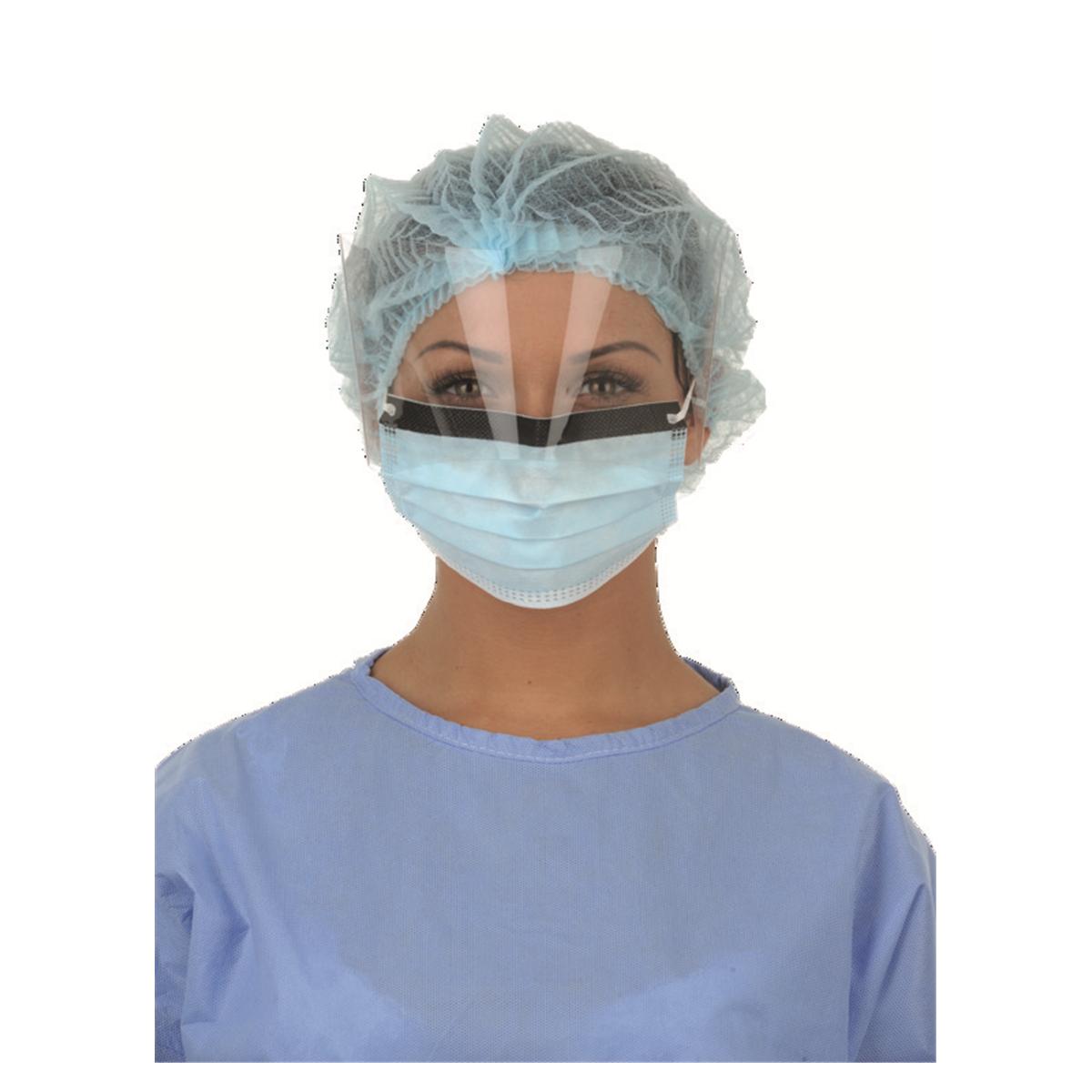 Masque lastique bleu avec visire - boite de 25 - Medistock