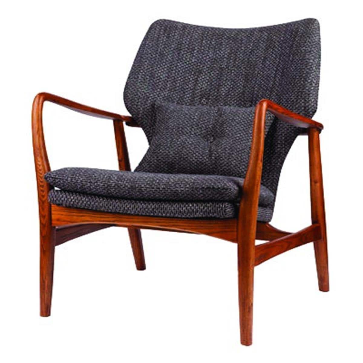 Fauteuil rembourr Peggy gris fonc/ bois pols